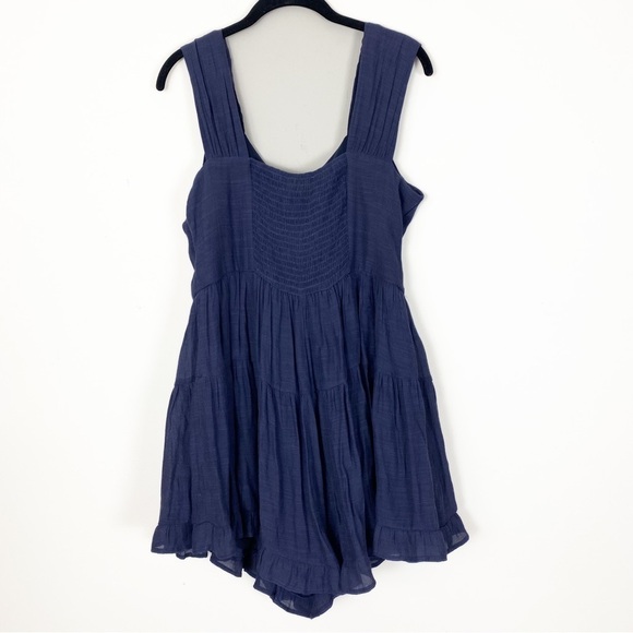 NEW LISTICLE Navy Dusty Blue Gauzy Prairie Style Button Front Romper Large - Picture 5 of 10